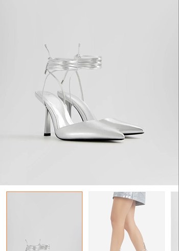 Beyaz Metalik İnce Topuklu - Görsel 2