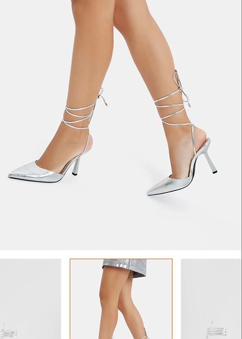 Beyaz Metalik İnce Topuklu - Görsel 3
