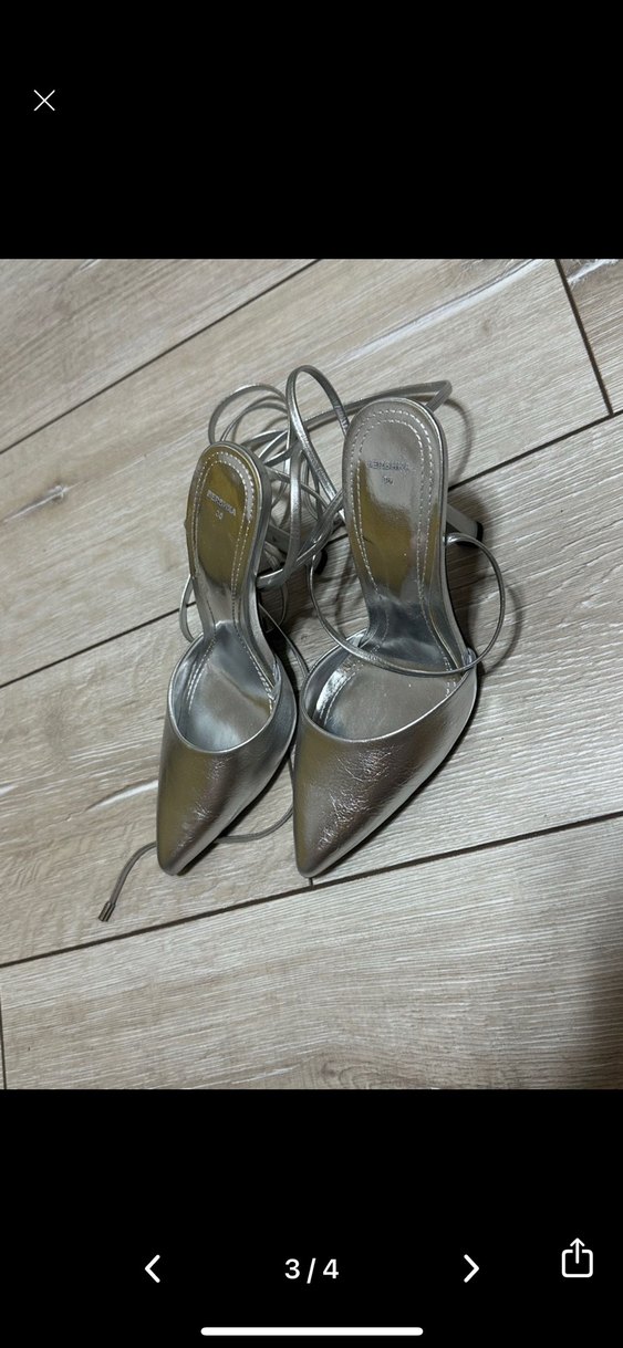 Beyaz Metalik İnce Topuklu - Görsel 5