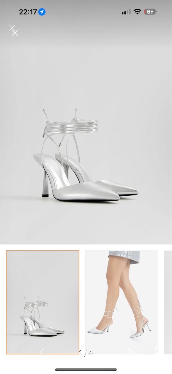 Beyaz Metalik İnce Topuklu - Görsel 2