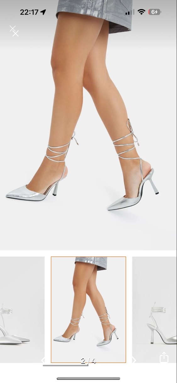 Beyaz Metalik İnce Topuklu - Görsel 3