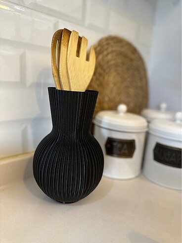 Modern Şerit Desenli Dekoratif Vazo & Mutfak Düzenleyici - Görsel 2