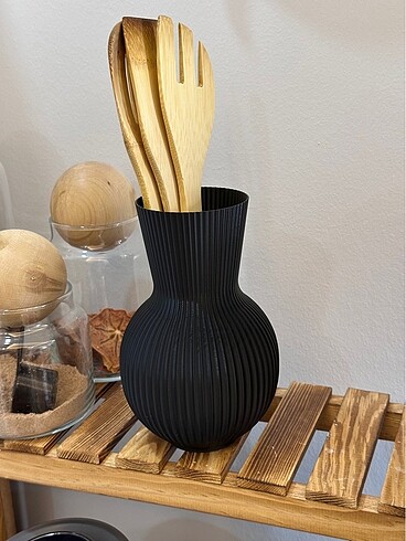 Modern Şerit Desenli Dekoratif Vazo & Mutfak Düzenleyici - Görsel 3