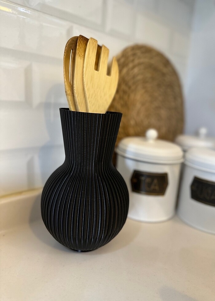 Modern Şerit Desenli Dekoratif Vazo & Mutfak Düzenleyici - Görsel 2