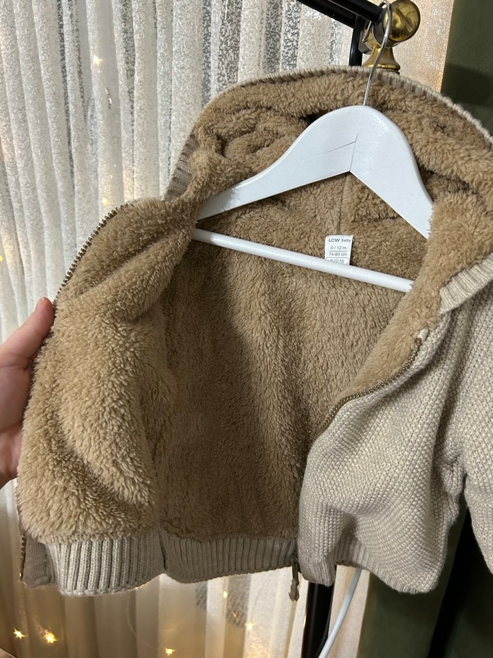 Kapüşonlu Bej Erkek bebek Hırka - Görsel 2