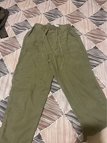 Yeşil keten dokuma pantolon