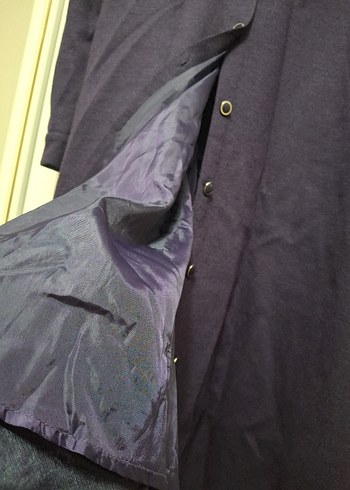 Mor Uzun Düğmeli Kadın Kaban panço gibi - Görsel 4