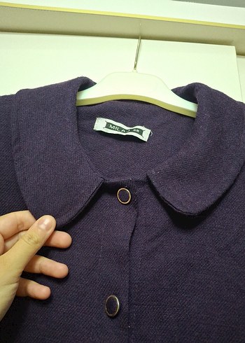 Mor Uzun Düğmeli Kadın Kaban panço gibi - Görsel 2