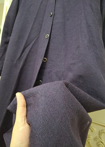 Mor Uzun Düğmeli Kadın Kaban panço gibi - Görsel 3