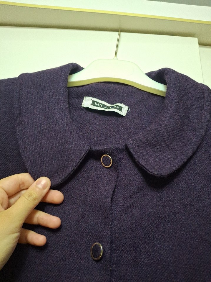 Mor Uzun Düğmeli Kadın Kaban panço gibi - Görsel 2