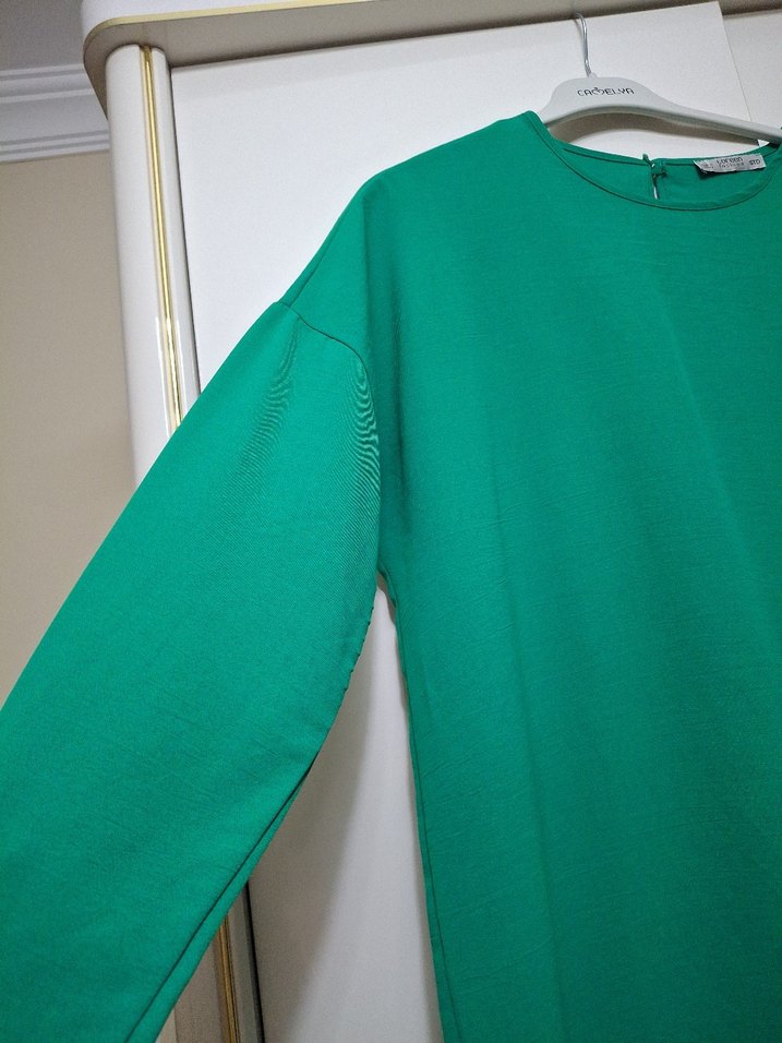 Yeşil Kadın Uzun Kollu Salaş Tunik - Görsel 3