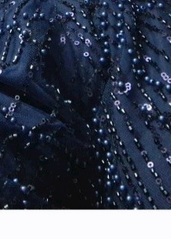 Boncuk İşlemeli Kadın Lacivert Uzun Abiye Elbise - Görsel 3