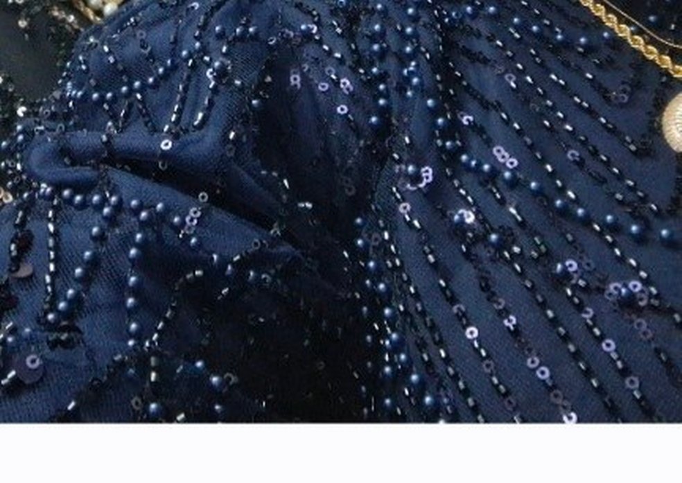 Boncuk İşlemeli Kadın Lacivert Uzun Abiye Elbise - Görsel 3