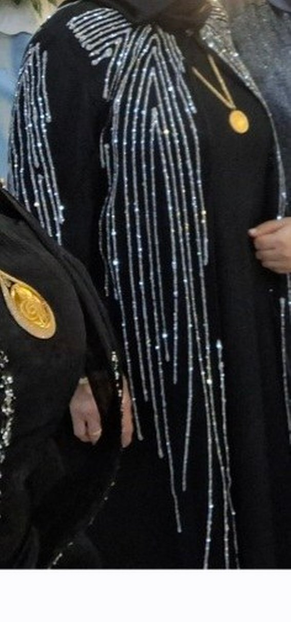 Boncuk İşlemeli Siyah Uzun Kadın Abaya - Görsel 2