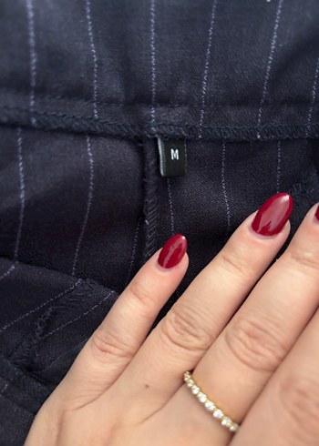 Lacivert Çizgili Kadın Kumaş Pantolon - Görsel 3