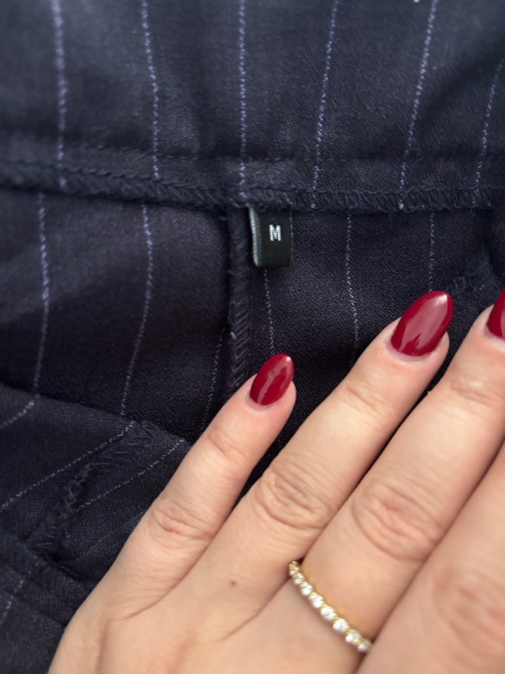 Lacivert Çizgili Kadın Kumaş Pantolon - Görsel 3