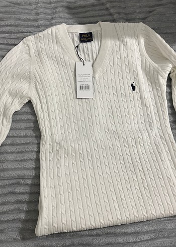 Ralph Lauren Beyaz V Yaka Örgü kadın kazak - Görsel 3