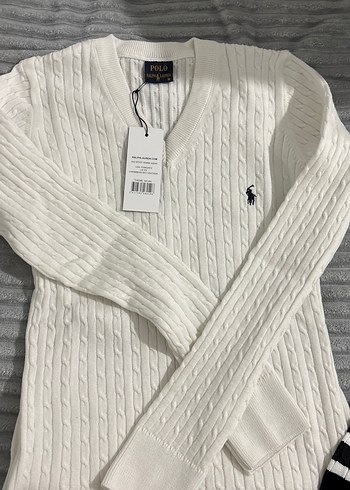 Ralph Lauren Beyaz V Yaka Örgü kadın kazak - Görsel 4