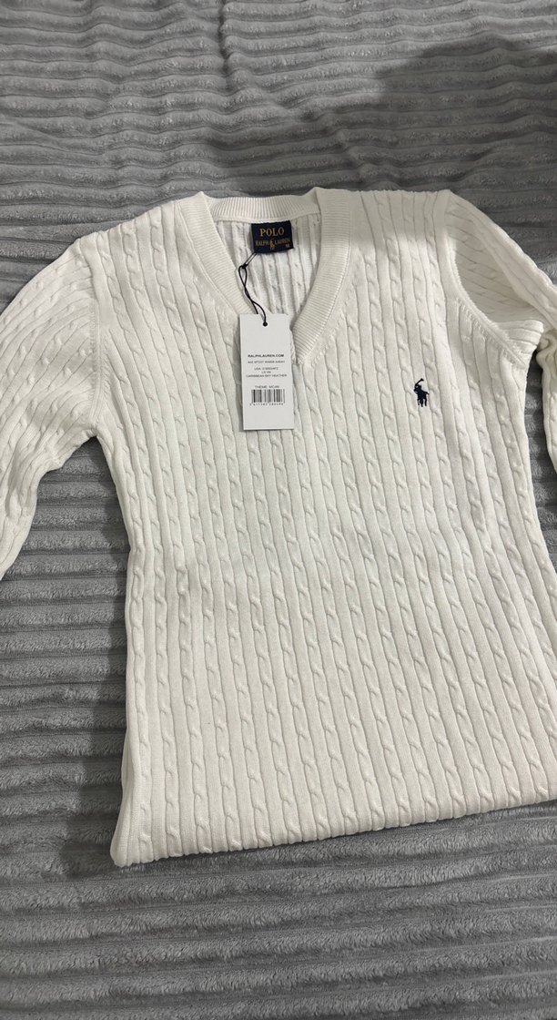 Ralph Lauren Beyaz V Yaka Örgü kadın kazak - Görsel 3