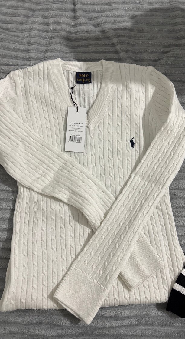 Ralph Lauren Beyaz V Yaka Örgü kadın kazak - Görsel 4