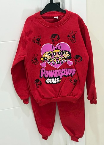 Kız Çocuk Kırmızı Powerpuff Sweatshirt ve Eşofman - Görsel 4