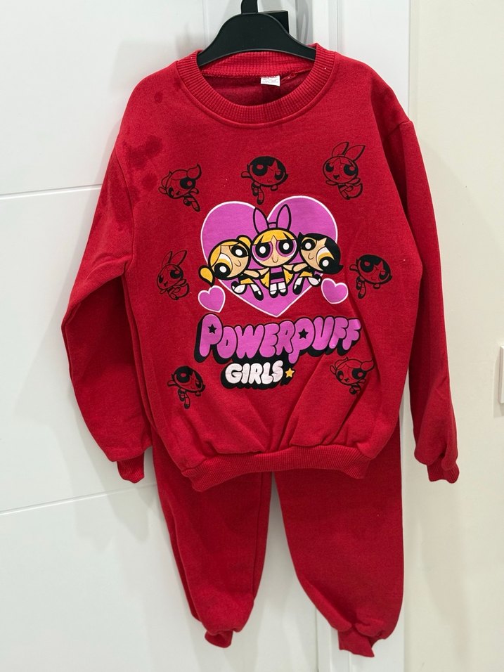 Kız Çocuk Kırmızı Powerpuff Sweatshirt ve Eşofman - Görsel 4