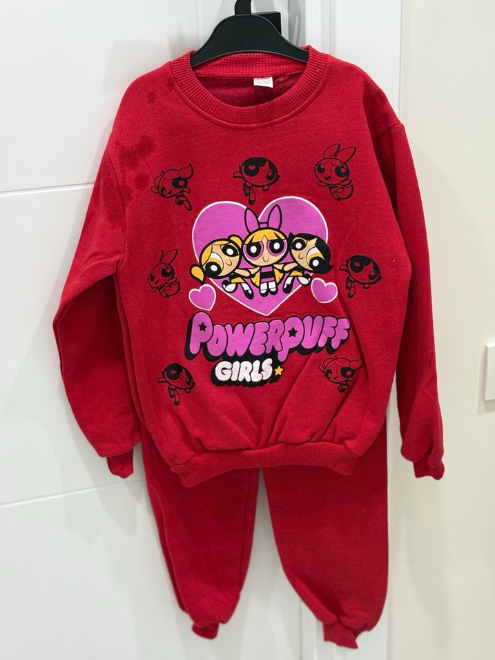 Kız Çocuk Kırmızı Powerpuff Sweatshirt ve Eşofman - Görsel 2