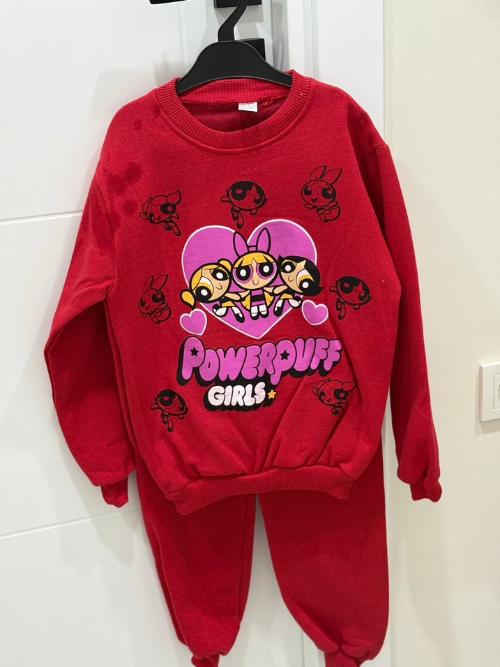 Kız Çocuk Kırmızı Powerpuff Sweatshirt ve Eşofman - Görsel 3