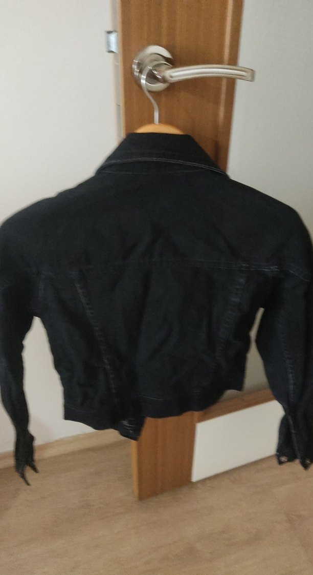 Siyah Kemerli Mini Denim Ceket - Görsel 3