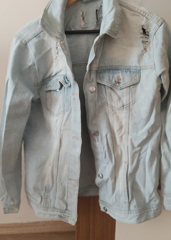 Düğmeli Gri Kadın Denim Ceket - Görsel 2