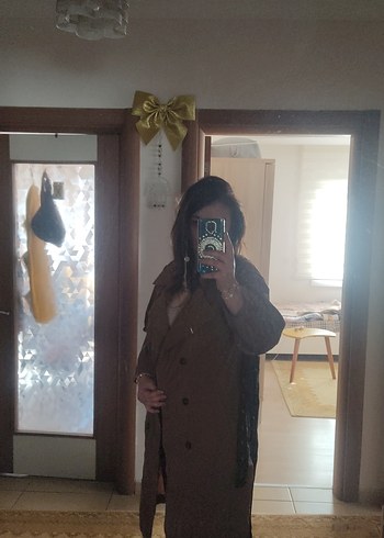 Kahverengi siyah Süet Midi Trençkot - Görsel 3