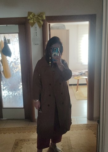 Kahverengi siyah Süet Midi Trençkot - Görsel 2