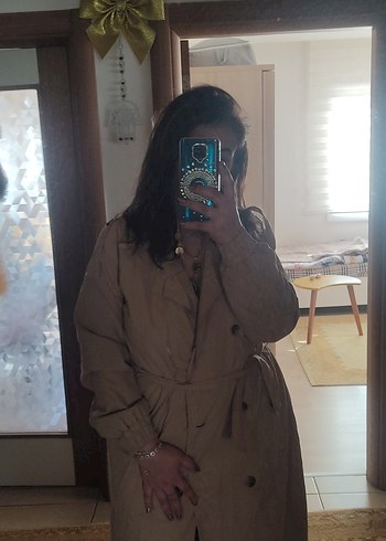 Bej Midi Boy Düğmeli Kadın Trençkot - Görsel 3