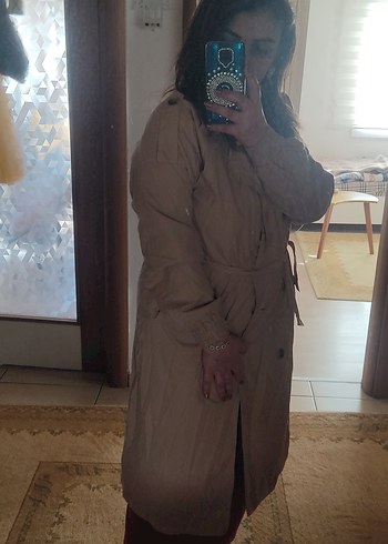 Bej Midi Boy Düğmeli Kadın Trençkot - Görsel 2