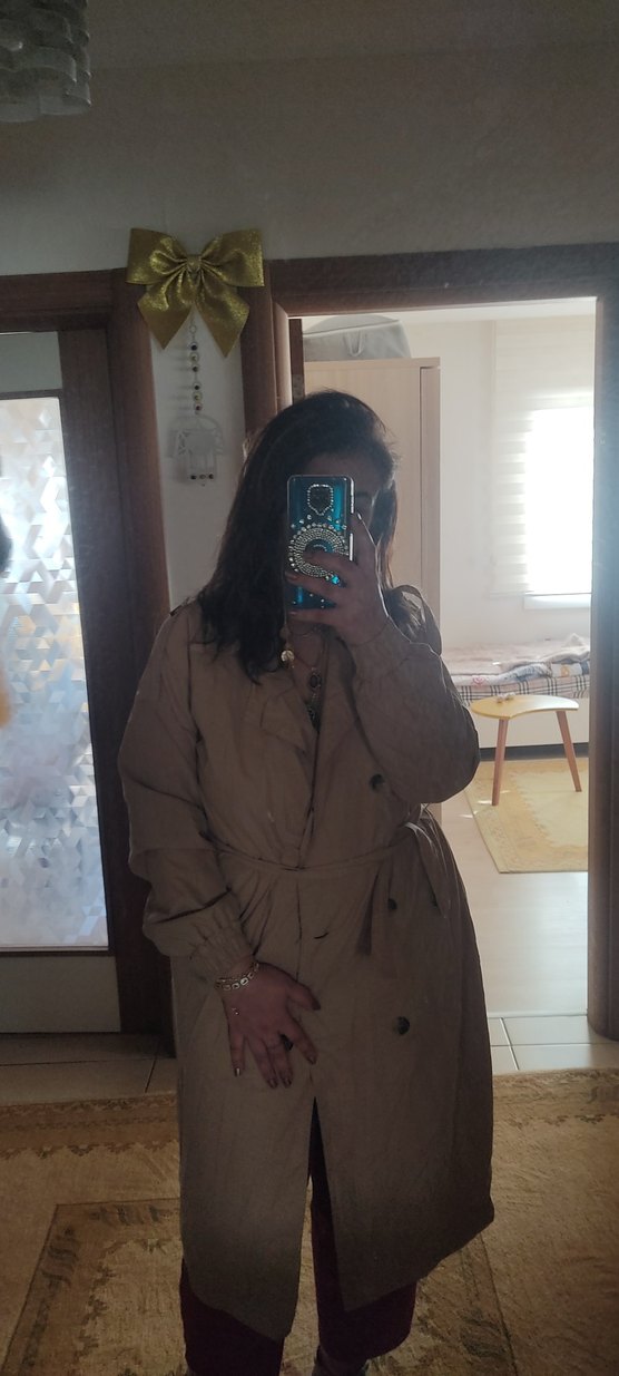 Bej Midi Boy Düğmeli Kadın Trençkot - Görsel 3