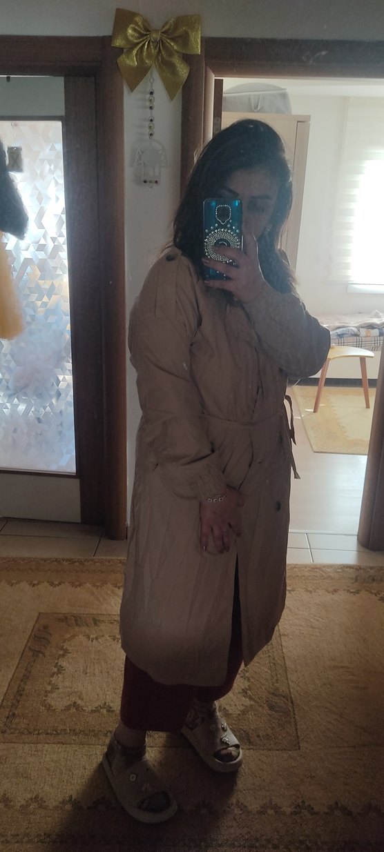 Bej Midi Boy Düğmeli Kadın Trençkot - Görsel 2