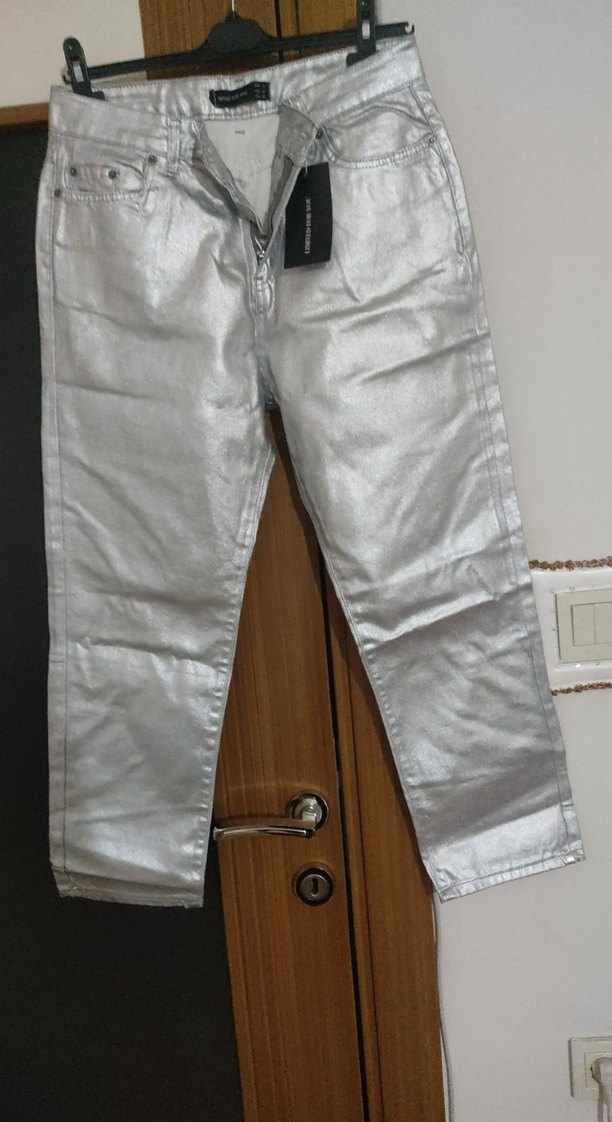 Gri Metalik Kadın Jean - Görsel 3