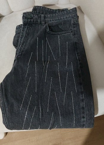 Gri Payet İşlemeli Kadın Kot Pantolon - Görsel 4