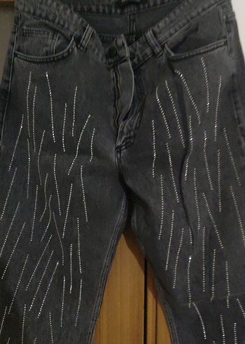 Gri Payet İşlemeli Kadın Kot Pantolon - Görsel 2