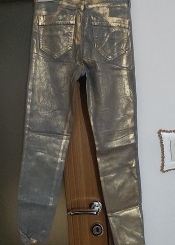 Kadın Gri Altın Parlak Denim Pantolon - Görsel 6