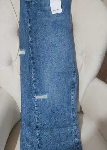 Düğmeli Gri Mavi Batik Desenli Kadın Kot Pantolon - Görsel 2