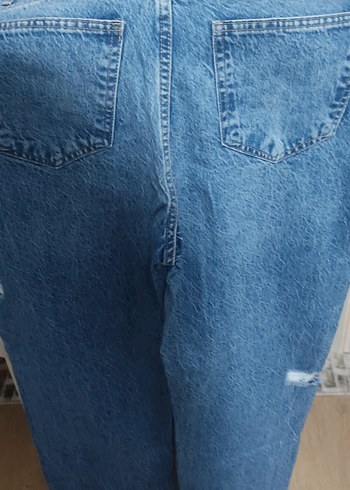 Düğmeli Gri Mavi Batik Desenli Kadın Kot Pantolon - Görsel 3