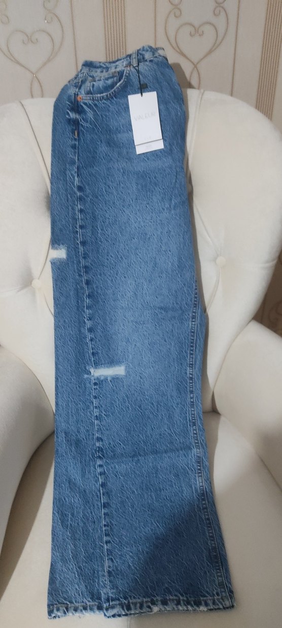 Düğmeli Gri Mavi Batik Desenli Kadın Kot Pantolon - Görsel 2