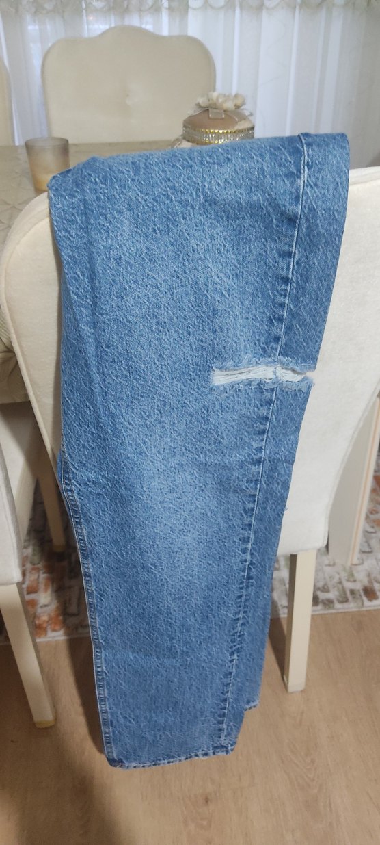 Düğmeli Gri Mavi Batik Desenli Kadın Kot Pantolon - Görsel 5