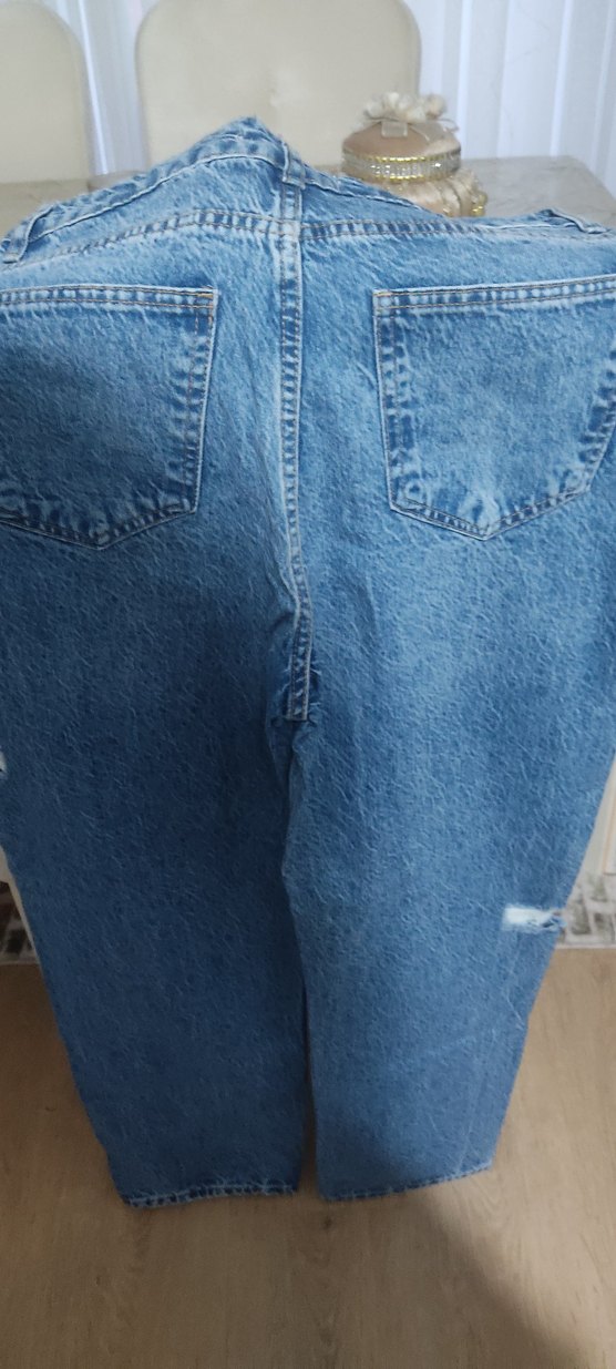 Düğmeli Gri Mavi Batik Desenli Kadın Kot Pantolon - Görsel 3