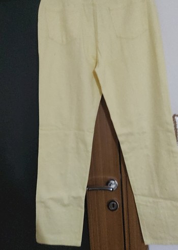 Düğmeli Pastel Sarı taşli  Midi Kadın Kot Pantolon - Görsel 6