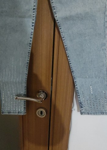 Gri Payetli likralı paça tasli Kadın Midi Kot Pantolon - Görsel 4