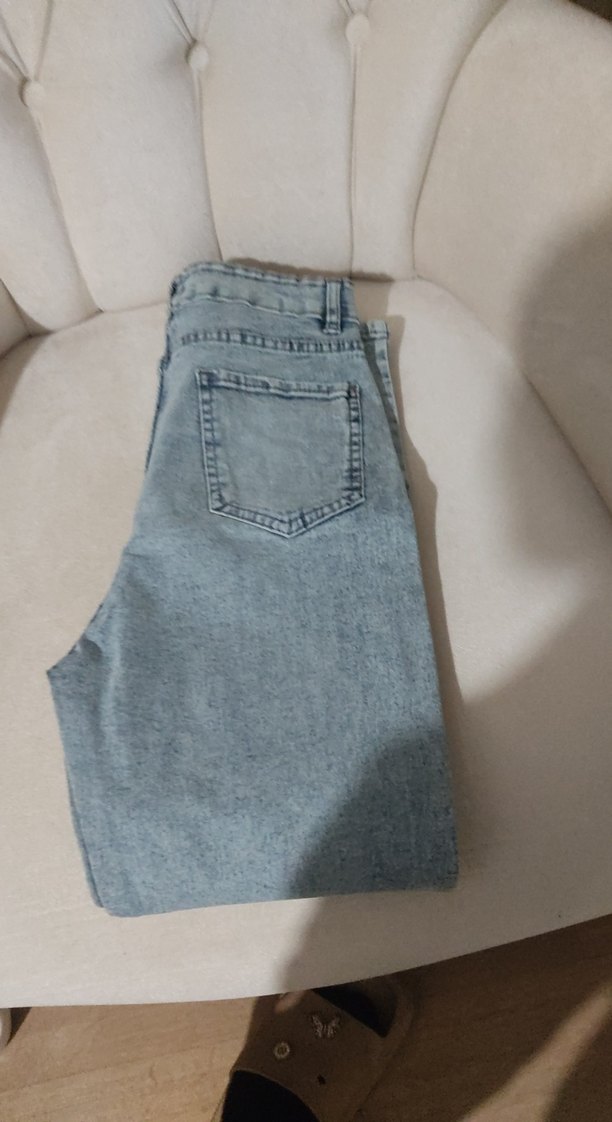 Gri Payetli likralı paça tasli Kadın Midi Kot Pantolon - Görsel 2