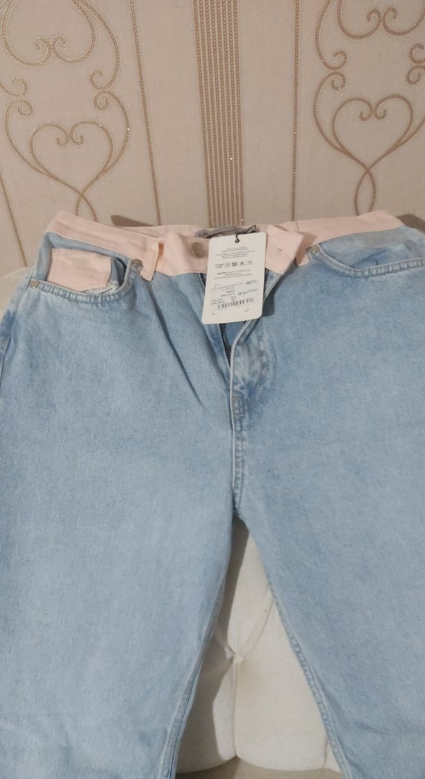 Kadın Mavi Midi Denim bel detaylı Kot Pantolon - Görsel 2