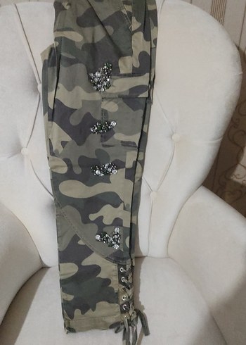 Kadın Kamuflajli taşli kargo cepli paça detaylı Pantolon - Görsel 2